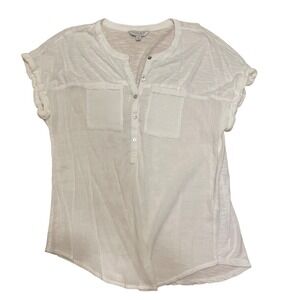Lucky Brand White Gauze Top Button Up Short Sleeve Casual Shirt Women's‎ Size SP